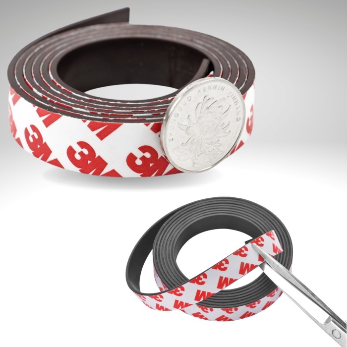 Yapışkanlı Şerit Mıknatıs Magnet Kes Kullan Güçlü Sağlam Rulo Çıkarılması Kolay Siyah 2cm x 1 mt (5381)