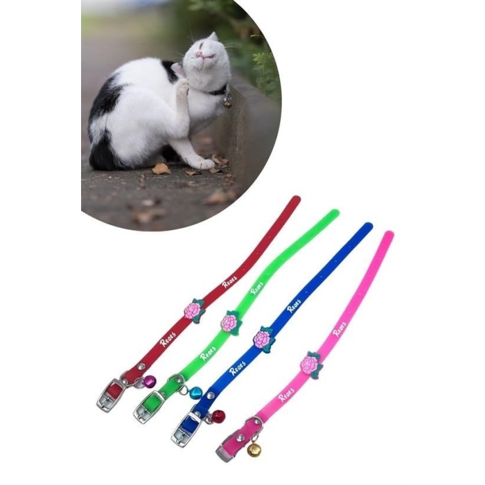Çıngıraklı Zilli Sevimli Renkli Slikon Kedi Köpek Boyun Tasması (5381)