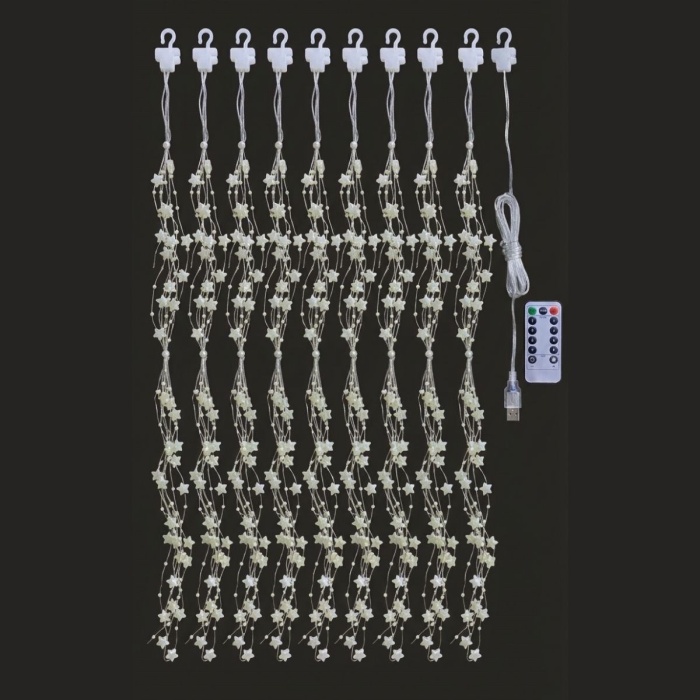 Saçaklı 3*3 Metre Yıldız Boncuklu Dekor Led USB Ev, Oda ve Organizasyon Dekoru hakkında ürün açıklaması (5381)