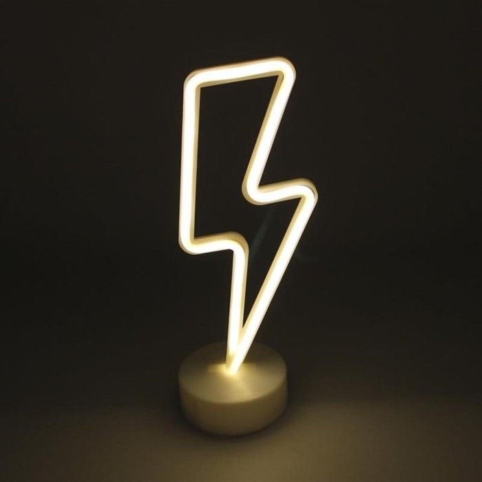 Dekoratif Şimşek Şeklinde Pilli Neon Led Lamba Süs Masa Lambası (5381)