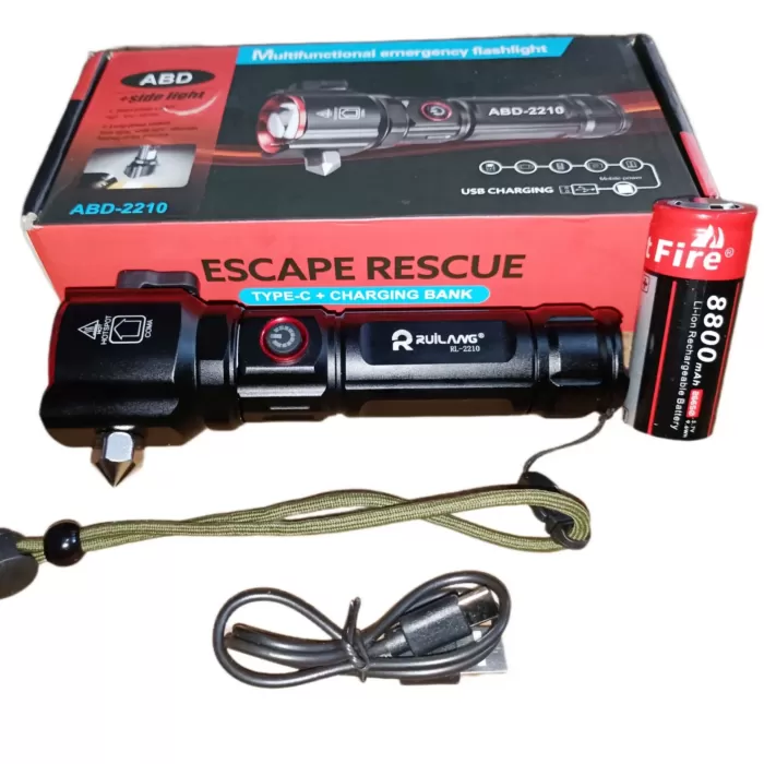 Şarjlı El Feneri  Yüksek Güçlü LED Işık USB ile Şarj ESCAPE RESCUE (5381)