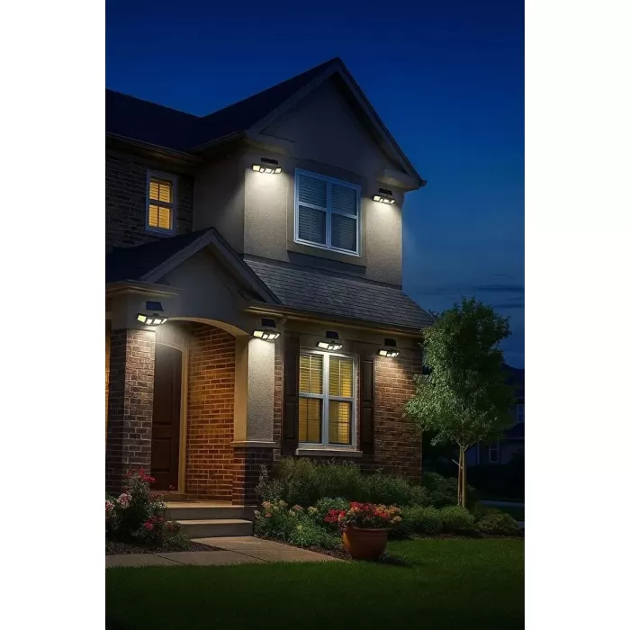 Üçlü Solar Led Projektör – Beyaz Işık – Sensörlü Dış Mekân Aydınlatma (5381)