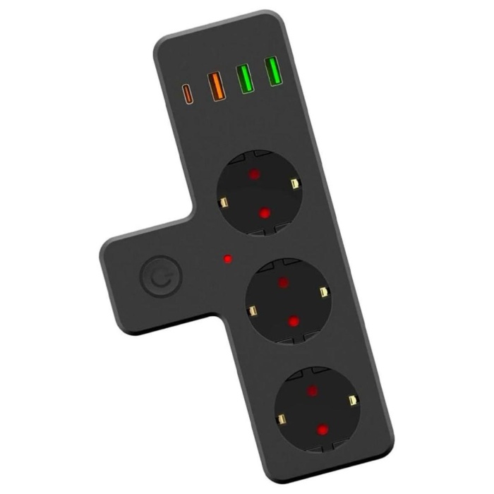 Termal Akım Korumalı 3 Adet Soket,3 Adet USB ve 1 Adet Type-C Girişli 20w Priz Model 3397 (5381)