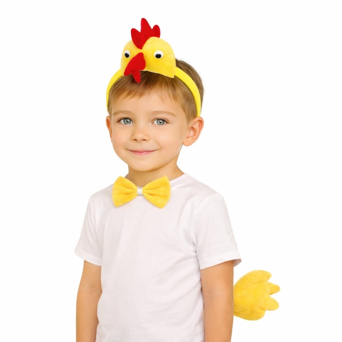 Çocuk Horoz Tavuk Kostüm Seti 3 Parça (Taç + Papyon + Kuyruk) (5381)