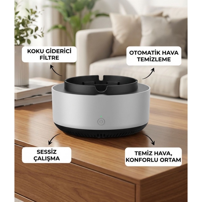 Dumanı İçine Çeken Akıllı Kül Tablası – Kokusuz, Filtreli ve Otomatik Duman Emici Küllük (5381)