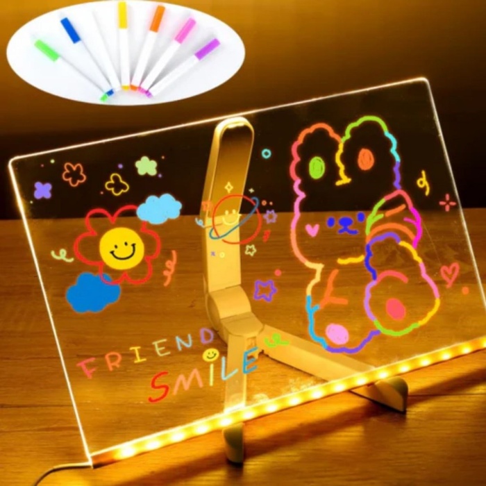 LED Işıklı Kendiliğinden Renkli Fosforlu Kalemli Dikdörtgen Yazı Panosu 20x30 cm (5381)