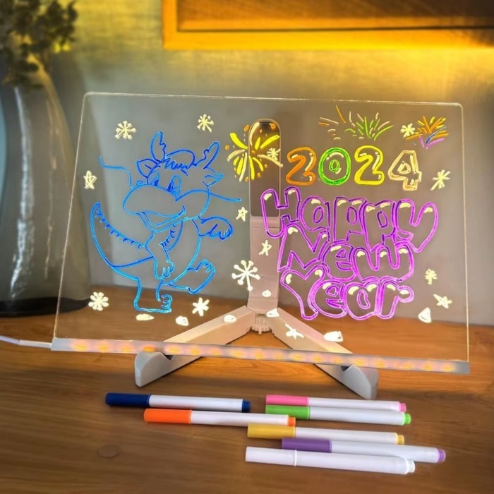 LED Işıklı Kendiliğinden Renkli Fosforlu Kalemli Dikdörtgen Yazı Panosu 20x30 cm (5381)