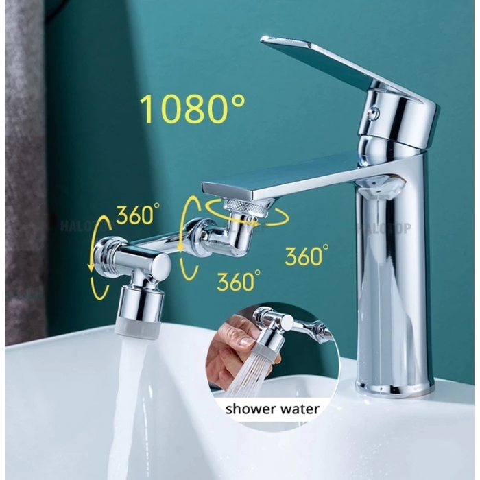 Musluk Başlığı 1080 Derece Dönebilen 2 Fonksiyonlu krom kaplama Musluk Ucu Filtresi (5381)