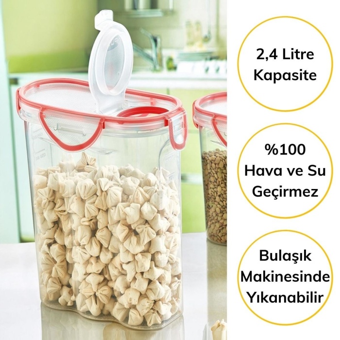 Kilitli Kapaklı Contalı Hava,Su Sıvı Geçirmez 2,4 Litre Erzak Saklama Kabı-SA590 (5381)