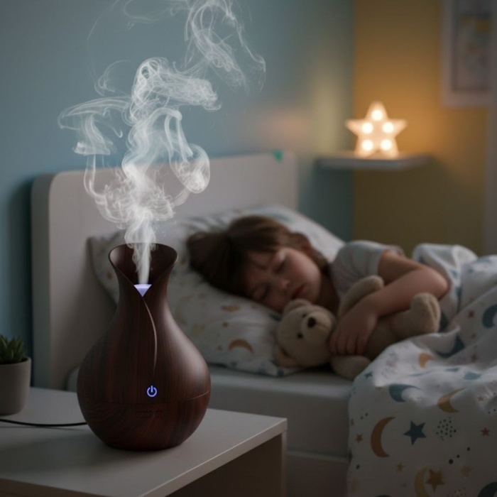 Damla Model Akasya Renk Hava Nemlendirici – Ultrasonik Soğuk Buhar Makinesi, LED Işıklı Masaüstü Oda Nemlendirici (5381)