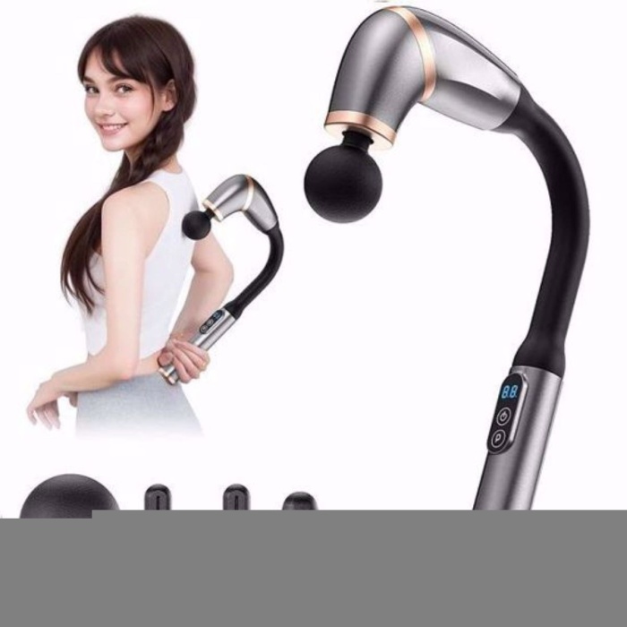 4 Farklı Başlıklı Uzun Saplı Derin Doku Masaj Tabancası, Boyun, Omuz ve Sırt için Ergonomik Saplı Çoklu Masaj Modlu Taşınabilir Masaj Aleti (5381)