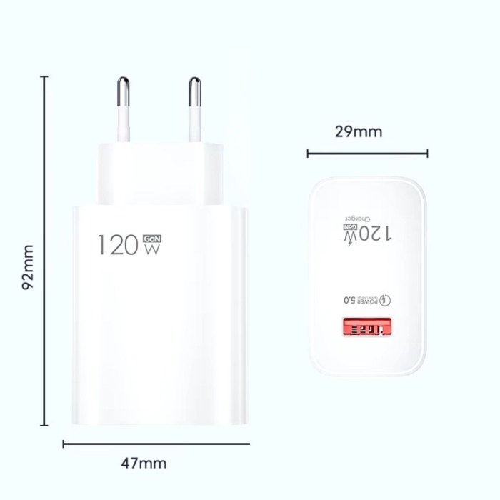 120W USB Hızlı Type C Uçlu Kablolu Şarj Aleti (5381)