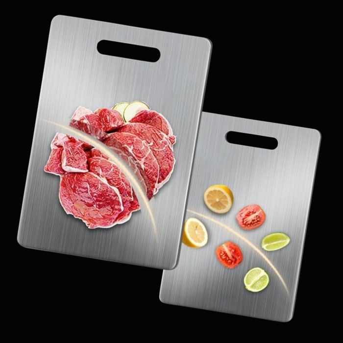 2 Boy Paslanmaz Çelik Leke Tutmaz,Kırılmaz,Antibakteriyel,Elde ve Bulaşık Makinesinde Yıkanabilen Meyve,Sebze,Et,Tavuk Kesim Panosu (5381)