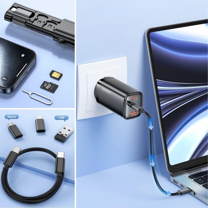 Cep Tipi 60W Bas Aç Type-C,İphone Şarj,Micro USB Hızlı Şarj Data Kablo Seti (5381)