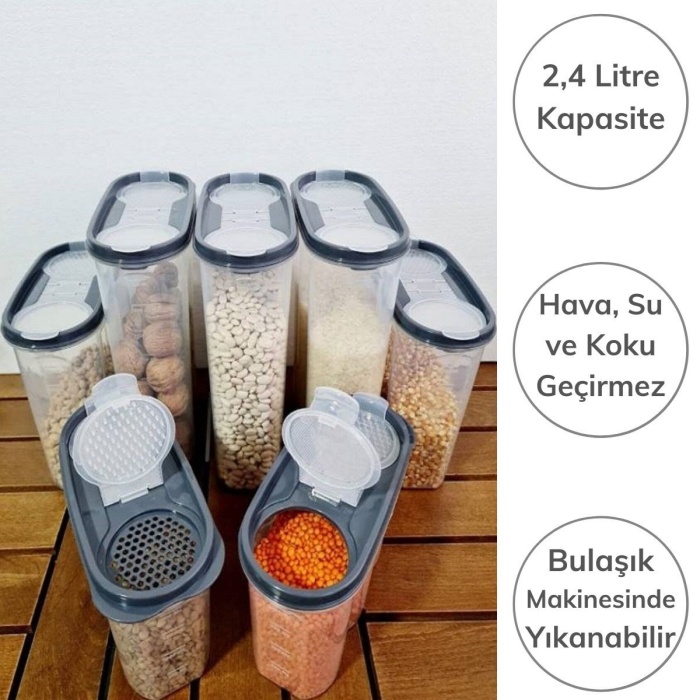 2 Kapaklı Ölçekli Erzak Kuru Gıda Saklama Kutusu Kabı 2,4 Litre-SA940 (5381)