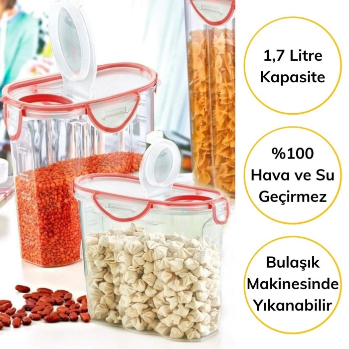 Kilitli Kapaklı Contalı Hava,Su Sıvı Geçirmez 1,7 Litre Erzak Saklama Kabı-SA585 (5381)