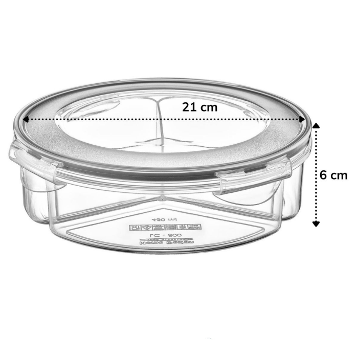 3 Bölmeli Sızdırmaz Contalı Kilitli Kapaklı 1,35 Litre yuvarlak Erzak Saklama Kabı LC-500 (5381)