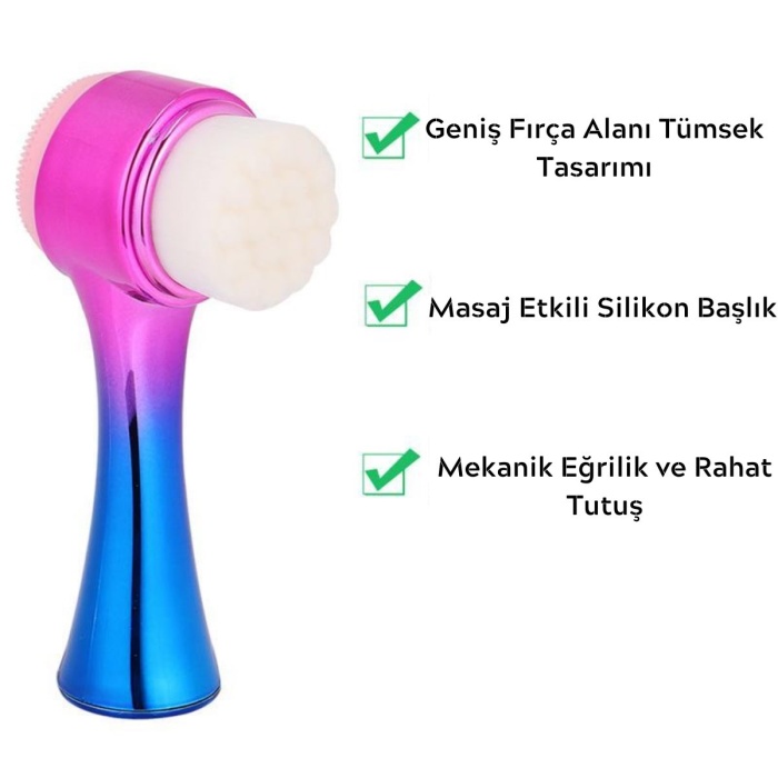 Çift İşlevli Renkli Cilt Yüz Temizleme Fırçası Peeling Masaj Etkili Gözenek Temizleyici Alet (5381)