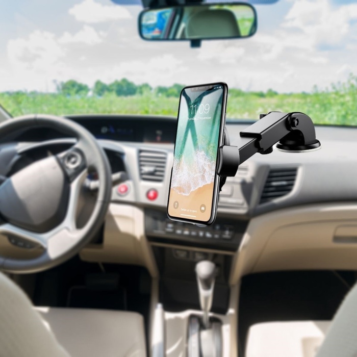 360 Derece Dönen Torpido Üstü Uzunluk Ayarlamalı Vantuzlu Teleskopik Araç Telefon Tutucu (5381)