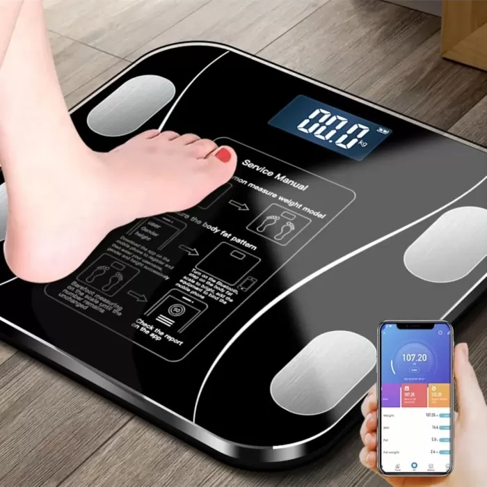 Yağ Ölçer Fonksiyonlu Dijital Baskül Elektronik Tartı Akıllı Bluetooth Lcd Dijital Ekran Ev Vücut (5381)
