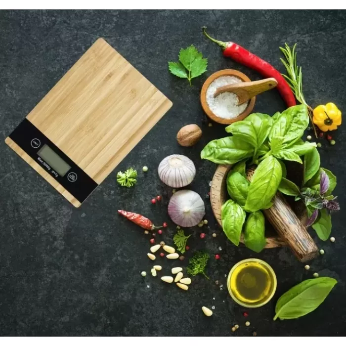 Crown Dijital Hassas Mutfak Tartısı - Terazisi-Hassas Ölçüm 5kg Bambu Görünümlü (5381)