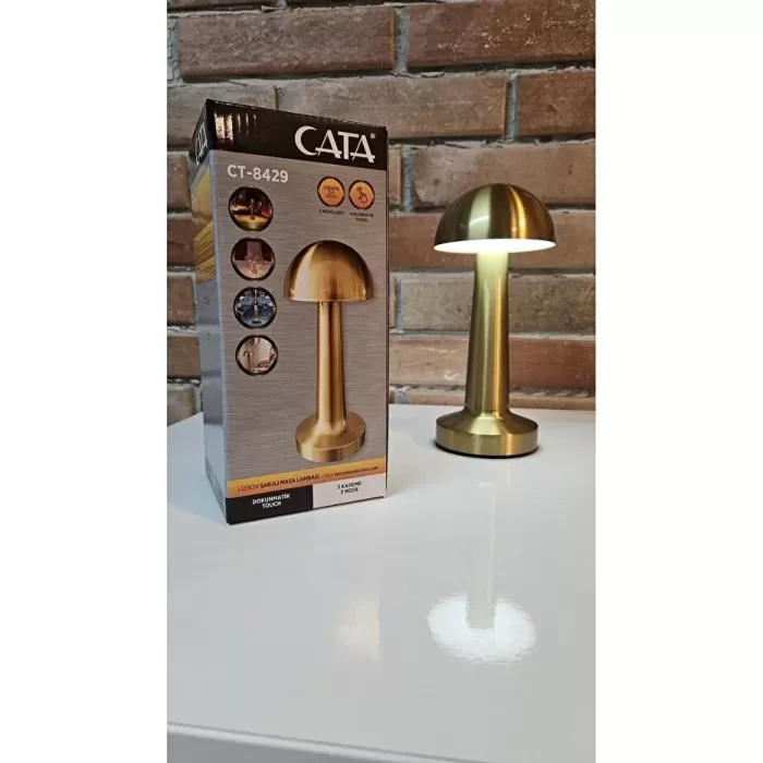 GOLD Mantar Lamba CT-8429 Lizbon 3 Renk Şarjlı Masa Lambası (5381)