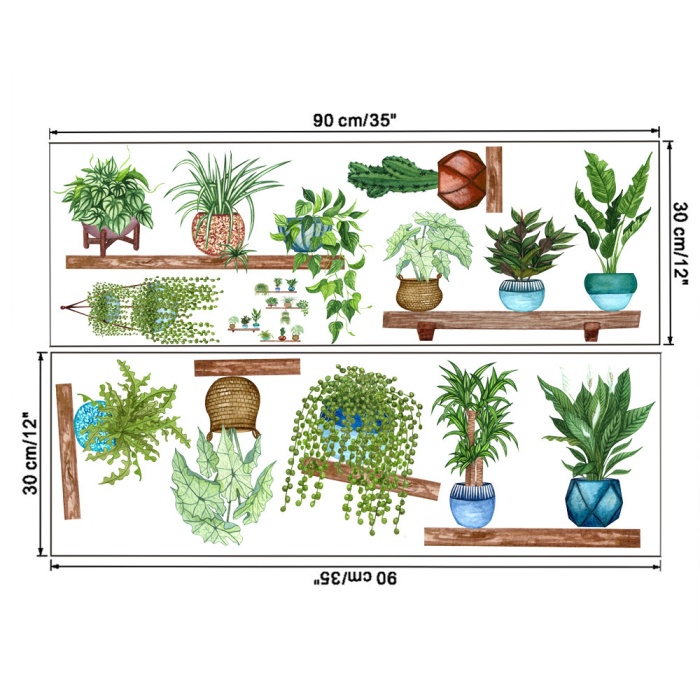 Raflı Saksılı Çiçek Tasarımlı Yapışkanlı Sticker (5381)