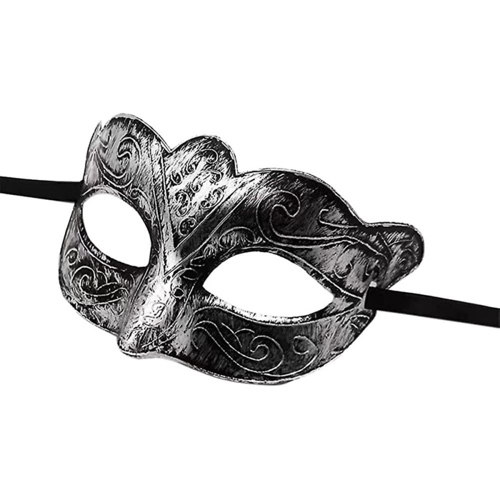 Maskeli Balo Antik Gri Gümüş Eskitilmiş Maske Balo Venedik (5381)