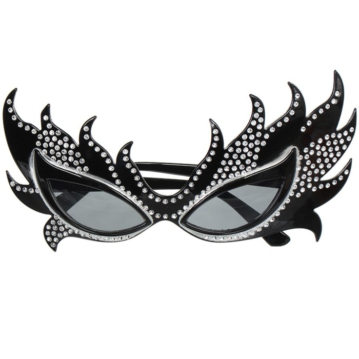 Taşlı Göz Kamaştıran Gecenin Yıldızı Siyah Parti Alev Gözlük (5381)