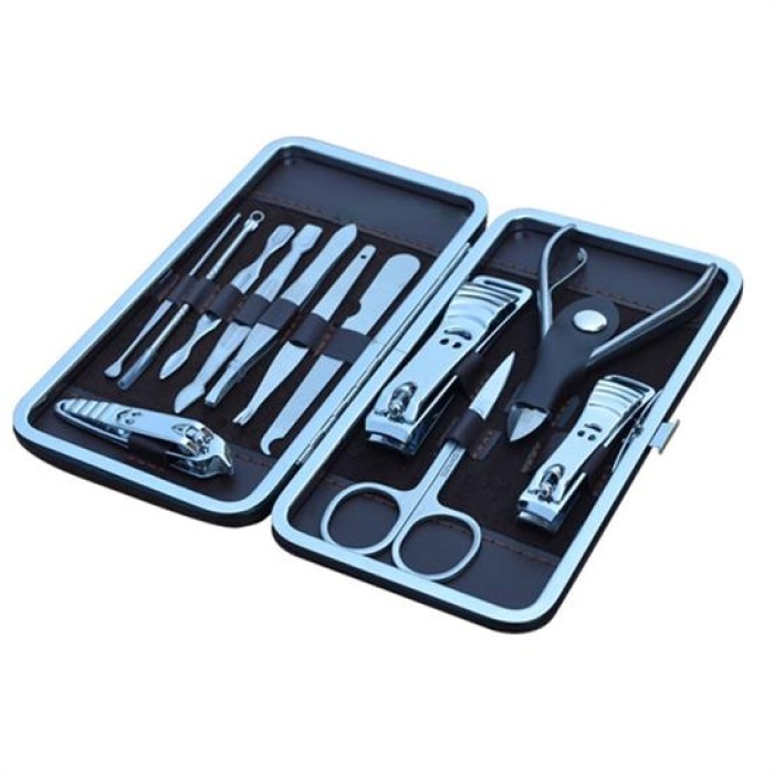 Çantalı Manikür Pensi Profesyonel ve Manikür Pedikür Seti 13 Parça Tırnak Eti İtici Ve Cımbız (5381)