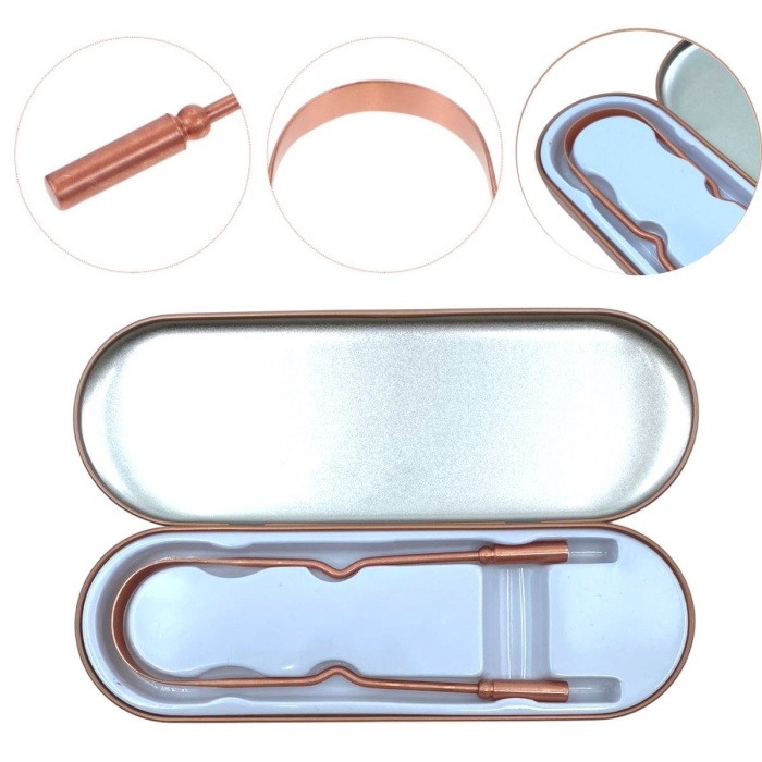 Bakır Oil Pulling Yağ Çekme Dil Plak Temizleme Aleti Dil Fırçası Sıyırıcı Dil Kaşığı (5381)