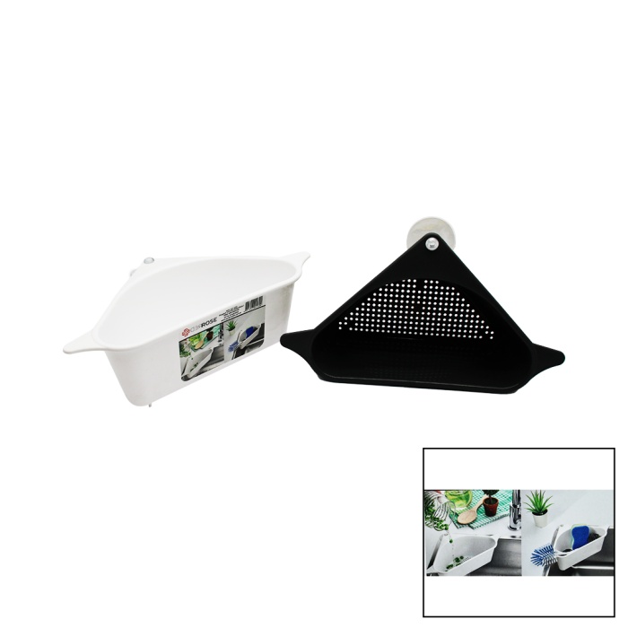 SÜZGEÇLİ LAVABO DÜZENLEYİCİ PLASTİK KÖŞE RAFI VANTUZLU (5381)