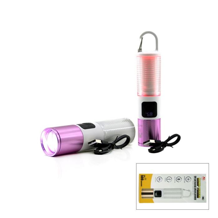 2İN1 KAMP - ÇOK AMAÇLI EL FENERİ USB ŞARJLI ZOOM 6 FONKSİYON IŞIK=DOĞAL - RENKLİ ASKI MANDALI ŞARJ GÖSTERGESİ 005 (5381)