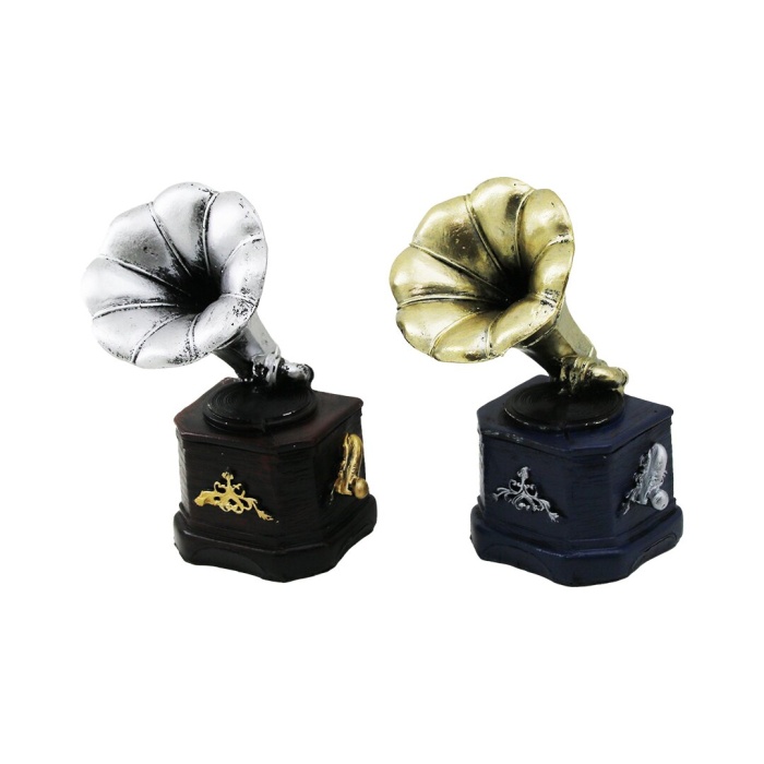 GRAMAFON VİNTAGE DEKORATİF BİBLO - RENKLİ 13.5X6CM REÇİNE (5381)