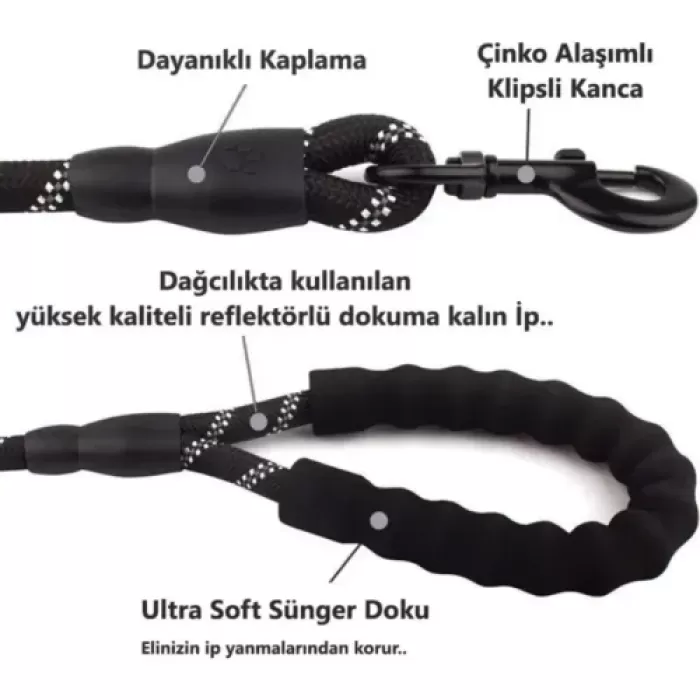 Köpekler İçin Reflektörlü Halat Gezdirme Tasması