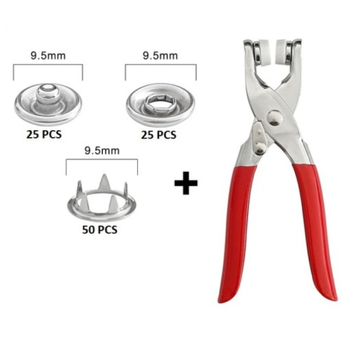 Metal Çıtçıt Düğme Pensesi ve 25 Set Düğme Takımı