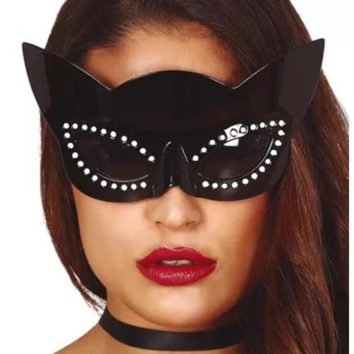 Siyah Renk Siyah Camlı Kedi Şekilli Parti Gözlüğü 20x11 cm