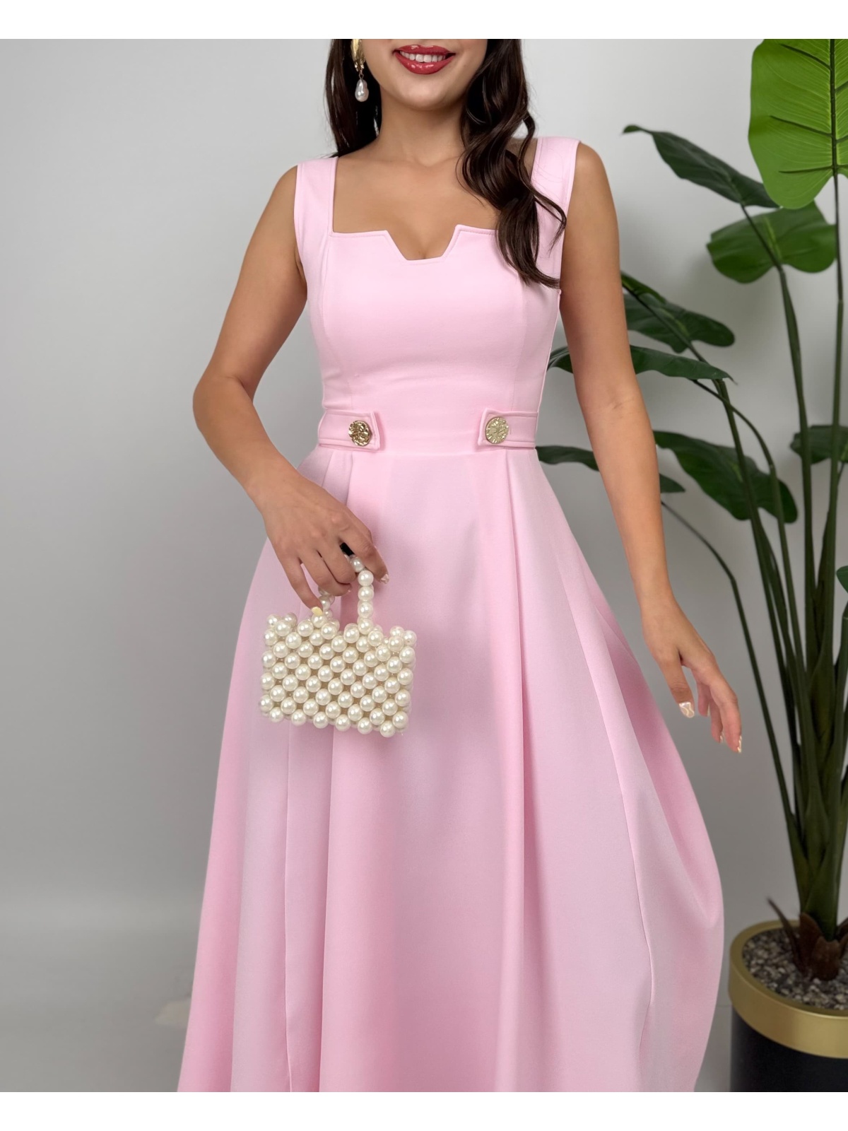 Rosélia Düğmeli Elbise – Pembe