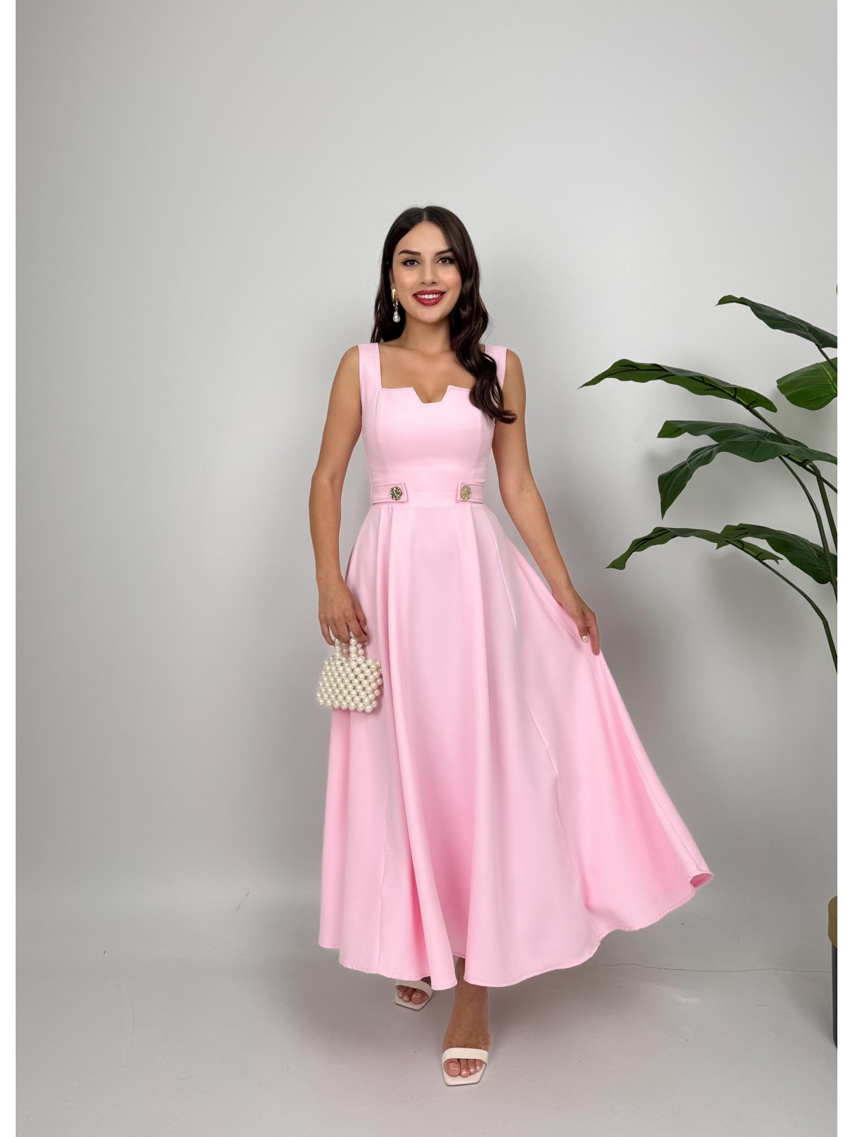 Rosélia Düğmeli Elbise – Pembe