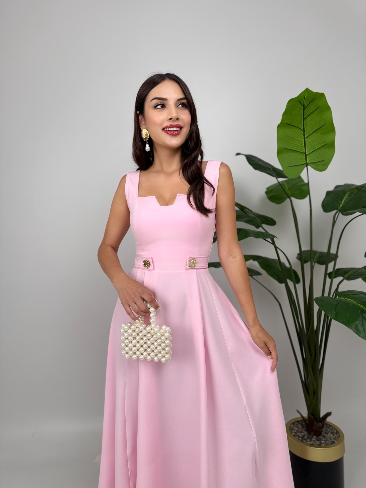 Rosélia Düğmeli Elbise – Pembe