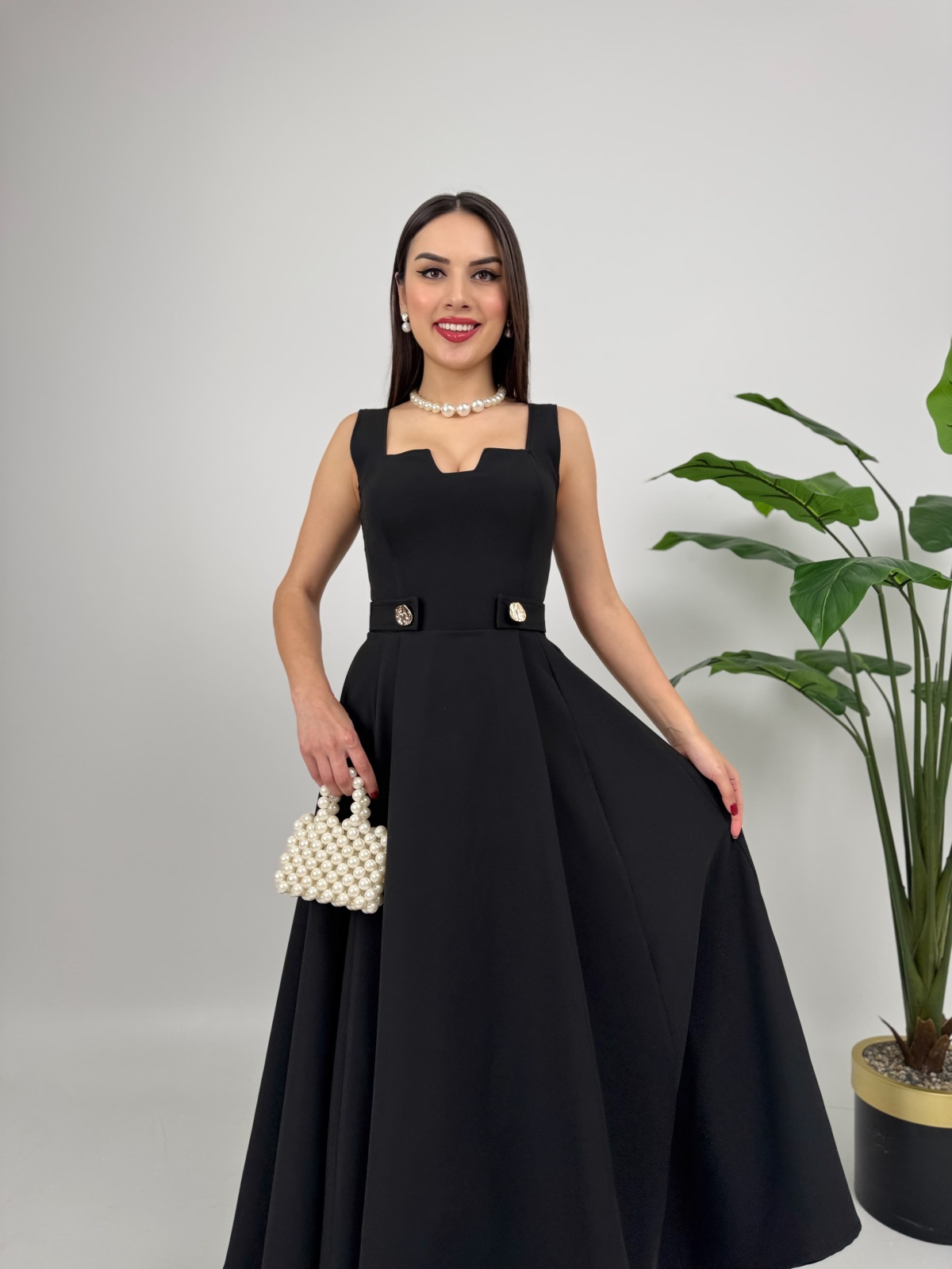 Rosélia Düğmeli Elbise – Siyah