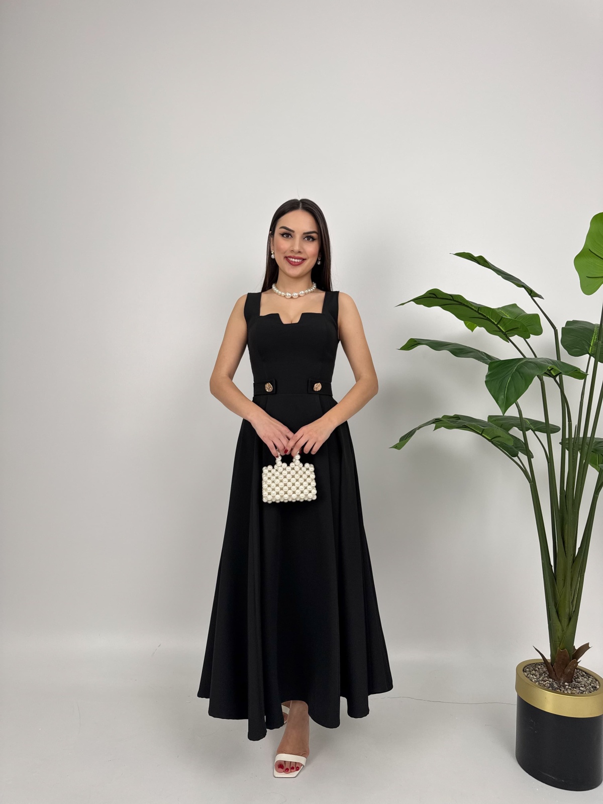 Rosélia Düğmeli Elbise – Siyah