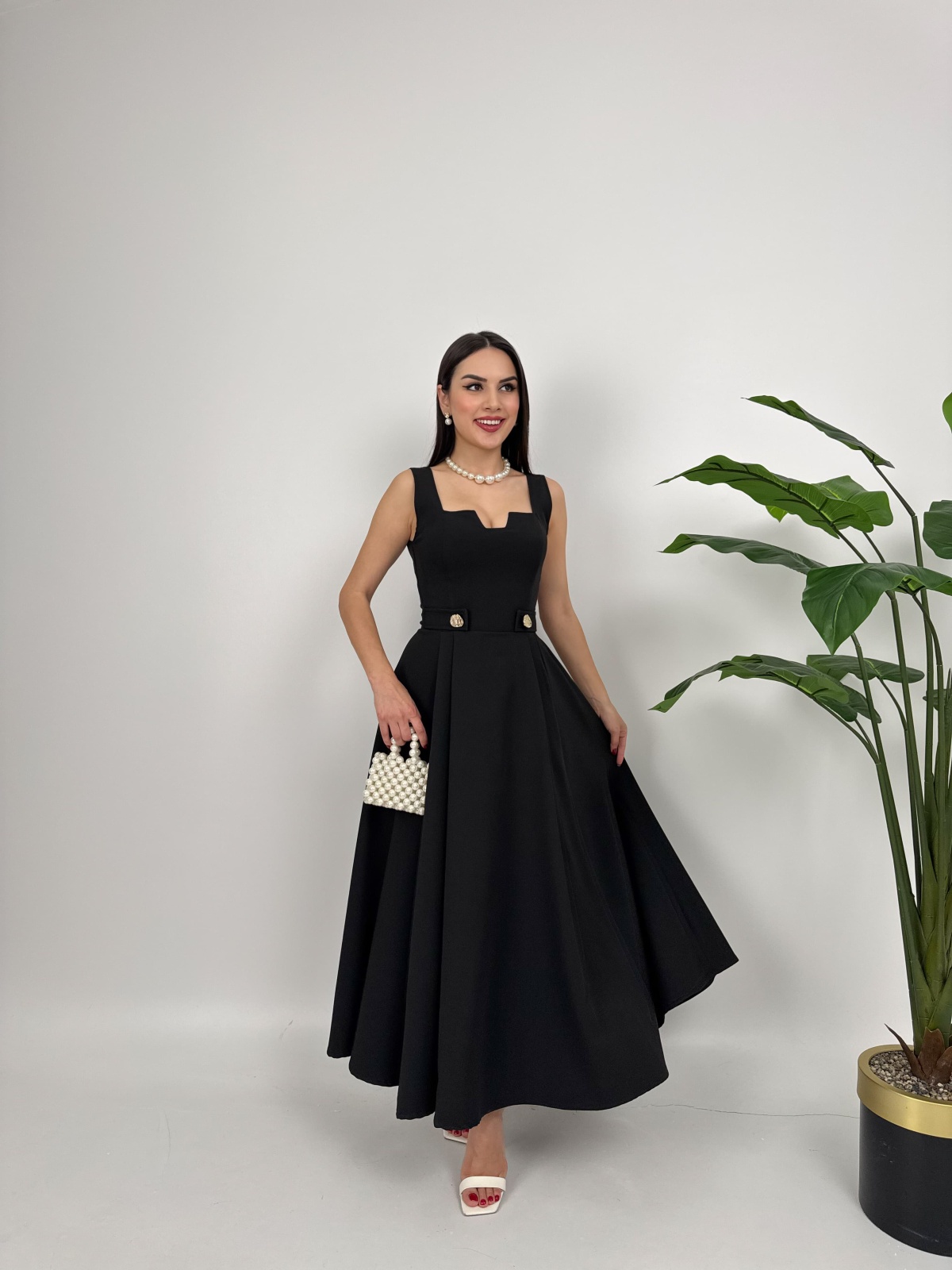 Rosélia Düğmeli Elbise – Siyah