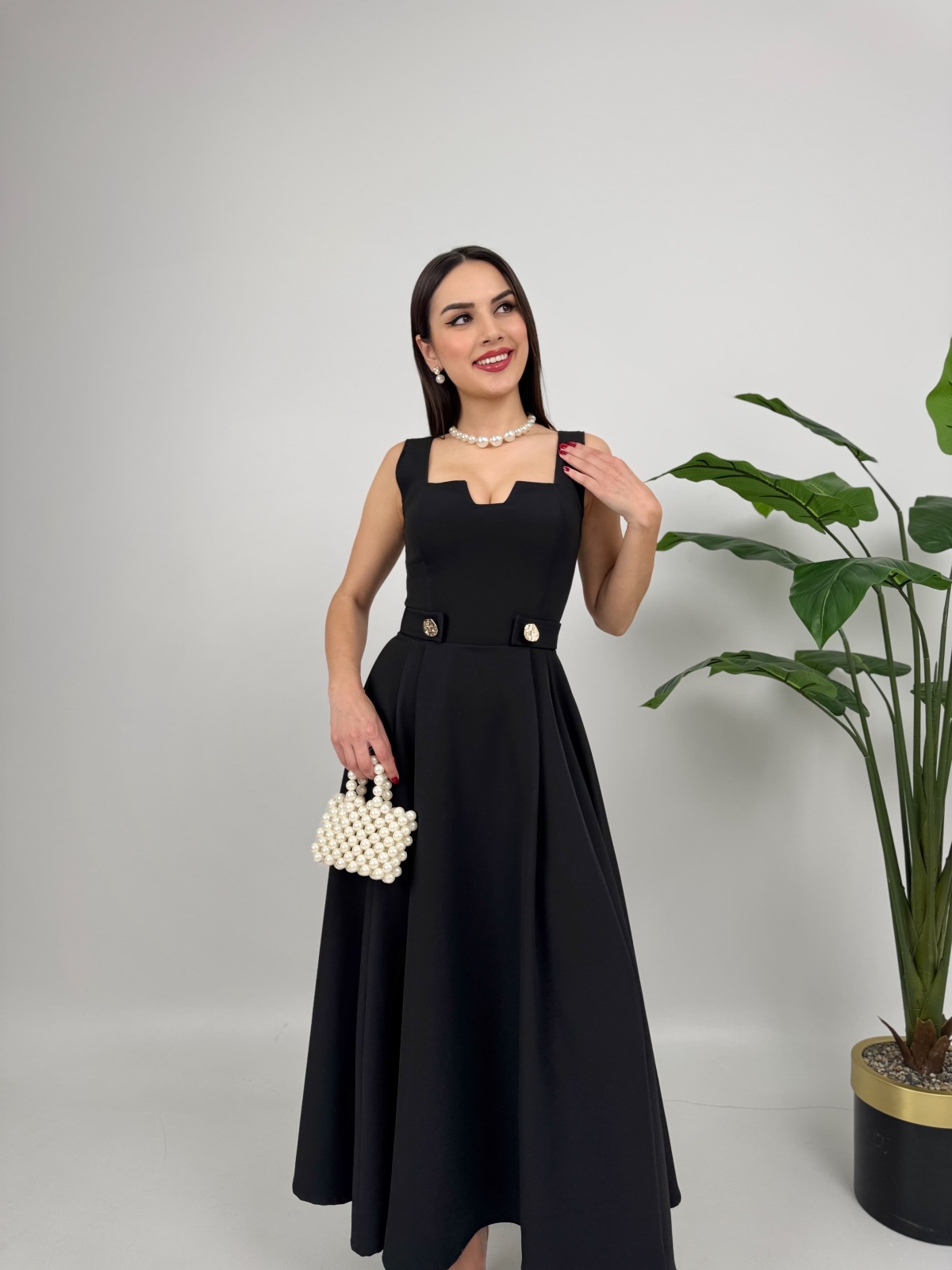 Rosélia Düğmeli Elbise – Siyah