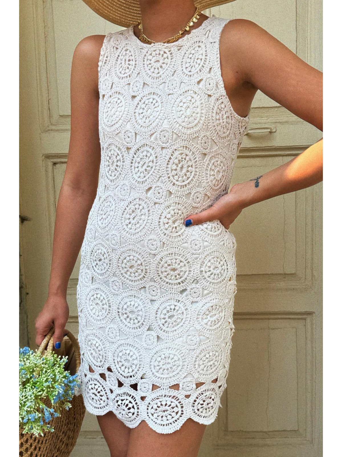 Sorrento Dantel Elbise – Beyaz