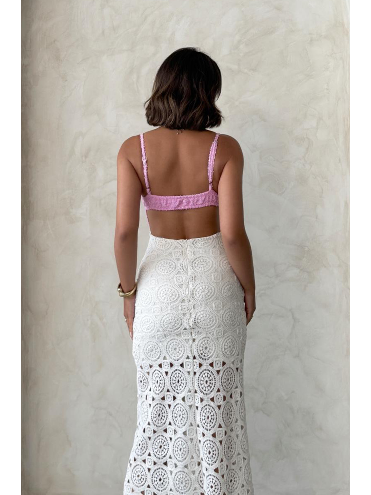 Rosetta Dantel Midi Elbise - Pembe