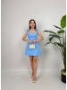 Soléa Fiyonklu Mini Elbise – Mavi