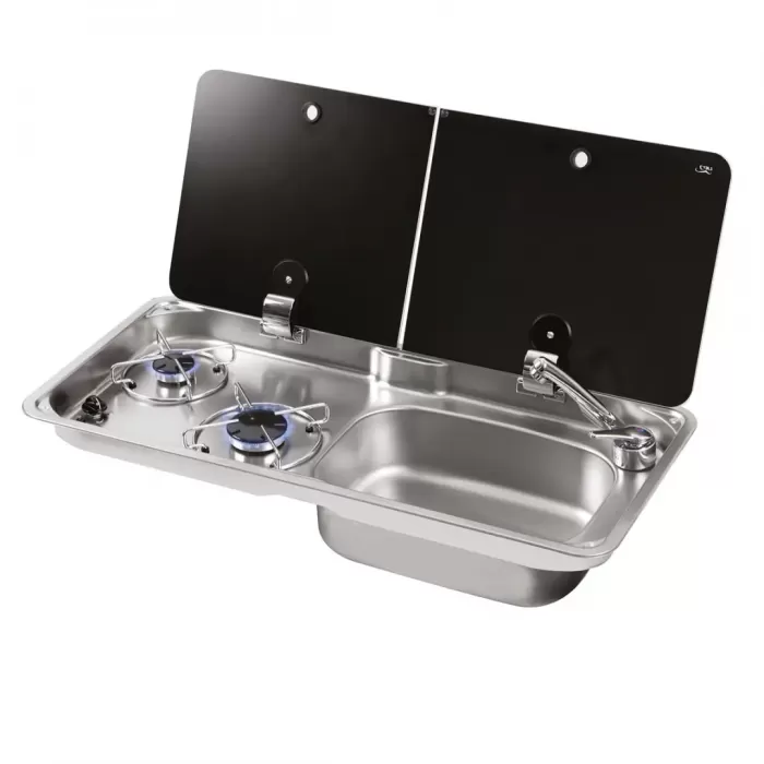 Can 1765-E Cam Kapaklı 2 Gözlü Ocak Evye Kombinasyonu