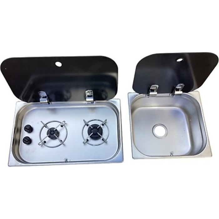 İki Gözlü Cam Kapaklı Ocak Evye Seti