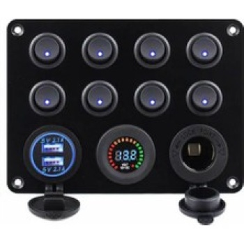Switch Panel 8 Anahtarlı Voltmetre ve USB Şarjlı